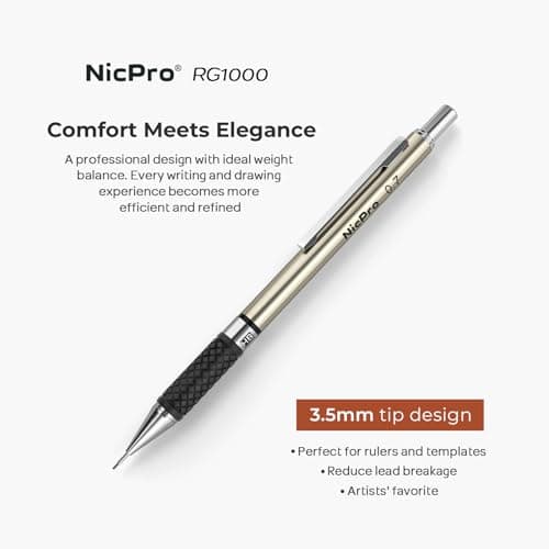 Nicpro 0.7 mm Art Mechanical Pencil Set in Storage Case, 3 PCS Metal Drafting Pencil Lead Pencil with 6 Tube HB Lead Refills, 3 Erasers, 9 PCS Eraser Refills for Artist Writing, Drawing, Sketching