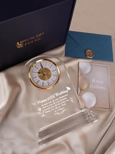 DEEWISH 60th Birthday Gift Quartz Desk Clock – Elegant Home Blessing Decoration for Parents, Grandparents, Friends, Mom, Dad, Happy 60 Years Birthday Decoration for Women Men