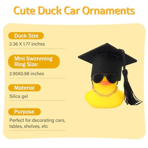 wonuu Car Dashboard Decor Graduation Hat Rubber Duck, Car Ducks Ornaments with Mini Hat Necklace Sunglasses Scarf (Black) B0CSYPZJK4