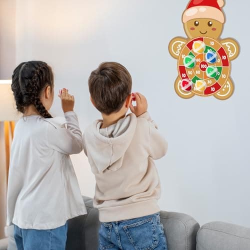 YQUQWN Large Christmas Dart Board for Kids 28.7 Inch Gingerbread Man Target with 12 Sticky Balls Hook Christmas Indoor Decorations Party Toys Gifts for Family