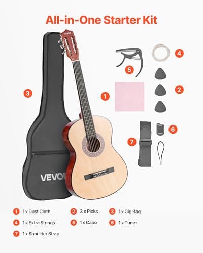VEVOR Acoustic Guitar, Classical Guitar Starter Kit for Beginners, with Nylon Strings, Basswood Guitar, for Kids Adults Girls Boys Students