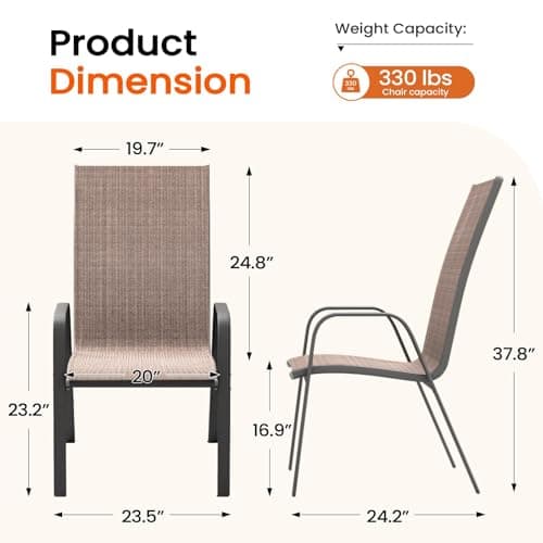 JEAREY Patio Dining Chairs Set of 4, Outdoor Stackable Dining Furniture Set, All Weather Dining Set for Lawn, Garden, Backyard, Poolside, Brown