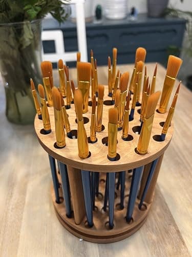 Rotating Paint Brush Holder - Handmade Paint Brush Holder Rotating Art Supply Organizer – Large Capacity Cherry Hardwood Brush Organizer for Desk, Arts and Crafts B0BTBF896Q