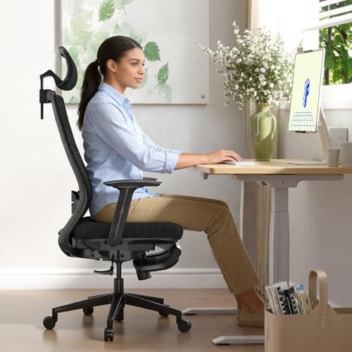 FLEXISPOT OC3 Cloud Ergonomic Office Chair with Footrest, High Back Computer Chair with Adjustable Lumbar Support/2D Headrest, Desk Chairs for Home Office Gaming Working, Black,Foam Seat,Cloud-F