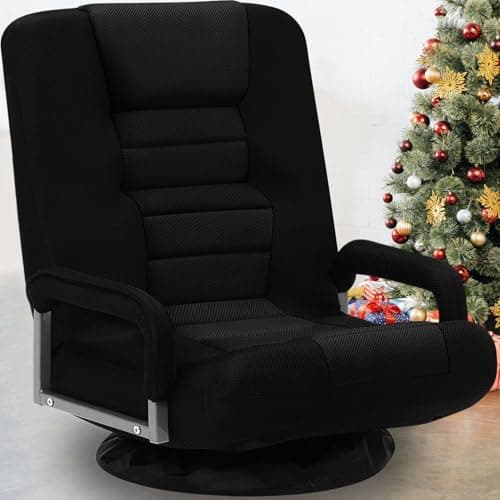 Swivel Gaming Chair Multipurpose Floor Gaming Chair for Playing Video Games, TV, Reading w/Armrest Lumbar Support & 6 Adjustable Postion Backrest for Adults, Black