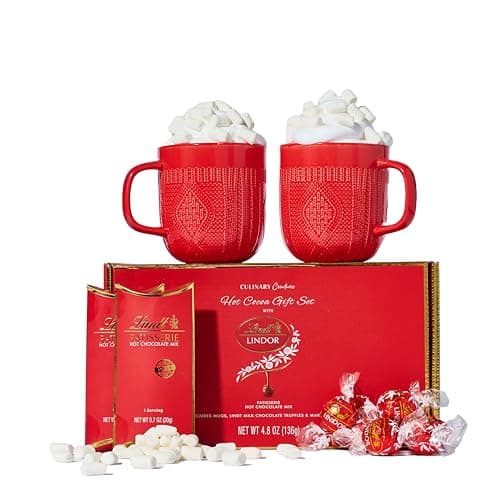 Hot Cocoa Gift Set, Made with Lindt Gourmet Hot Chocolate Mix, Includes 2 Hot Cocoa Mixes, 2 Hot Cocoa Mugs, Marshmallows and Lindt Chocolate Truffles