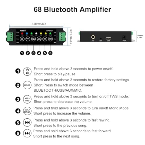 Herdio 6.5 Inch 800W Outdoor Bluetooth Speakers Wired Waterproof with Multifunctional Amplifier, Wall Mount Speaker for Patio Home Poolside Deck Backyard(2 Pairs,Black)