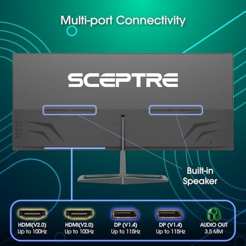 New! Sceptre 34-inch Prime Monitor 3440 x 1440 up to 115Hz 103% sRGB DisplayPort HDMI Build-in Speakers, Machine Black 2026 (E345W Series)