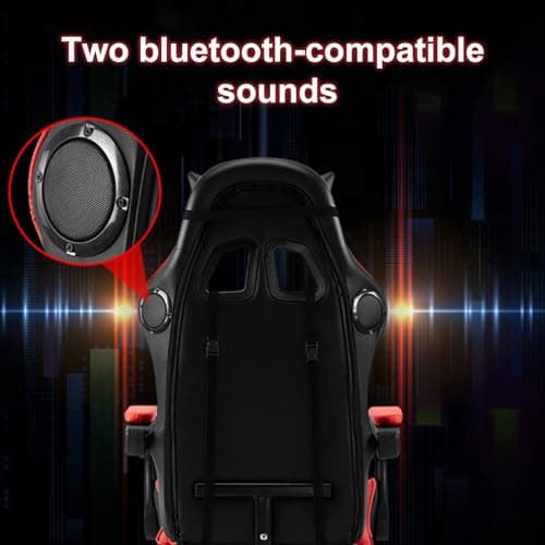 Gaming Chair with Bluetooth Speakers and Led Lights, Massage Gamer Chair with Footrest High Back and Lumbar Support, Ergonomic Height Adjustable Video Game Chairs Recliner for Adults (Black Red)