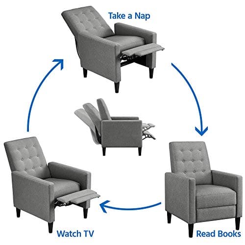 Yaheetech Fabric Recliner Chair with Adjustable Back & Footrest, Mid-Century Modern Accent Armchair Reading Chair, Tufted Upholstered Sofa with Pocket Spring for Living Room Bedroom Gray