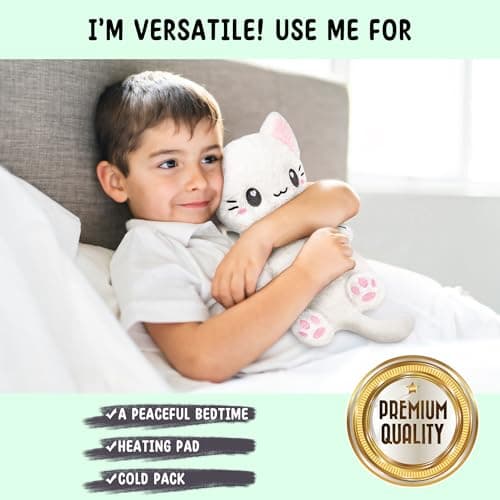 White Cat Microwavable 1.5 lbs Unscented Heating Pad for Women and Kids- Cute Soft Cozy Pillow Plush Heatable Warm Stuffed Animals - Kawaii Hot and Cold Plushie - White Cat Gifts for Girls and Women B0D78TJN7Z