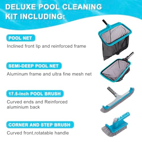 Sepetrel Deluxe Swimming Pool Cleaning Kit Including 2 Brush Heads, 2 Pool Skimmer Nets(NO Pole)