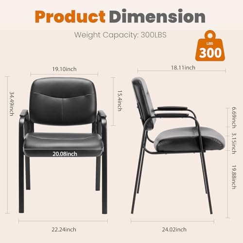 Sweetcrispy Office Reception Guest Chair No Wheels Set of 2, Leather Stationary Waiting Room Chairs with Padded Arms for Elderly Desk Conference Room Lobby Table Side Salon, Inky