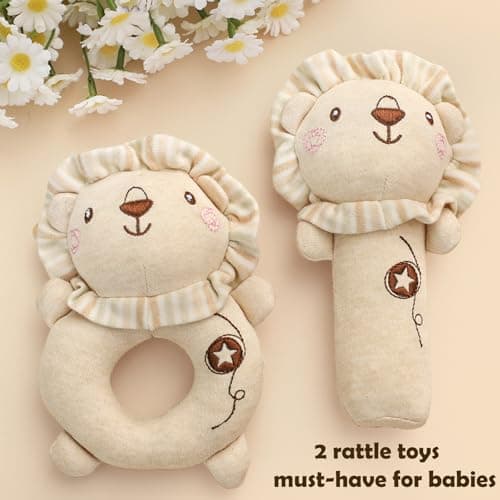 Golray 9pcs Newborn Baby Gift Baskets for Boys Girls Baby Shower, 2 Rattle/Seat Hang Toy/Blanket/Bodysuit/Bib/ 3D Socks/Wood Milestone/Carry Box, Neutral New Born Essential Stuff Unisex Baby Gifts Boy B0DL9ZDMC1