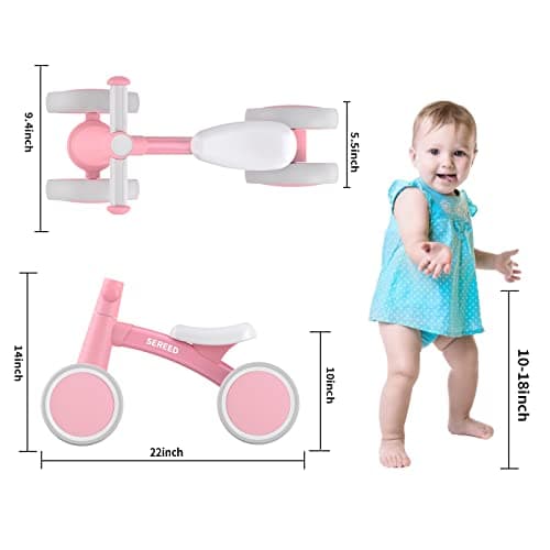 12-24 Months Toddler Bike, First Learning Ride on Toys, 4 Silent Wheels Indoor Outdoor Baby Walker, Pink New SEREED Baby Balance Bike for 1 Year Old Boy Girl, First Birthday Gift Toy B0B38JGP21