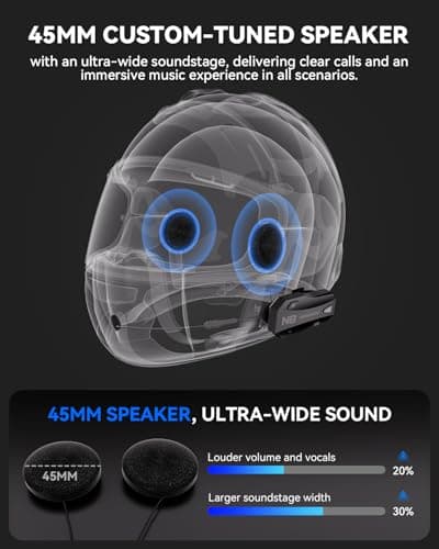 N8 8 Riders Mesh Motorcycle Helmet Communication System, Motorcycle Bluetooth Headset V5.4 with Audio Multitasking/Music Sharing, 45mm Helmet Speakers Intercom for ATV/Snowmobile/Ski, 1 Pack