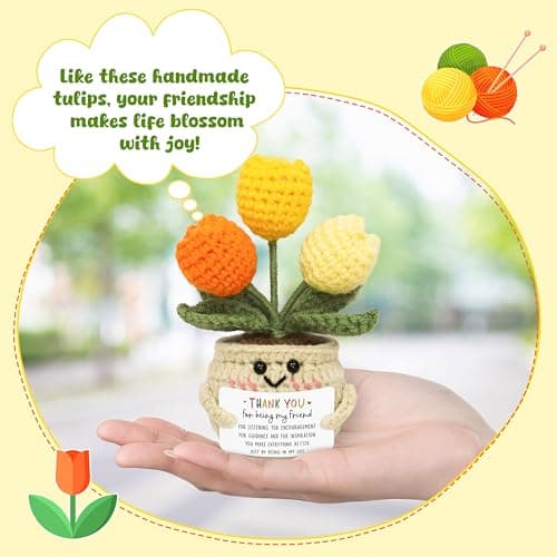 OASSIE Christmas Thank You Gifts for Women Friends - Thank You for Being A Friend Emotional Support Crochet Tulip with Card - Birthday Gifts for Women Friendship, Friend Gift for Coworker Sister