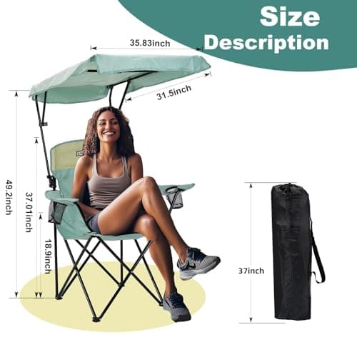 YOUNG WOOD Camping Chair with Canopy, Beach Chair with Shade,Portable,Lightweight Oversized for All, Easy to Open and Close Without Installation, Side Pocket Design for All Outdoor Activities,Blue
