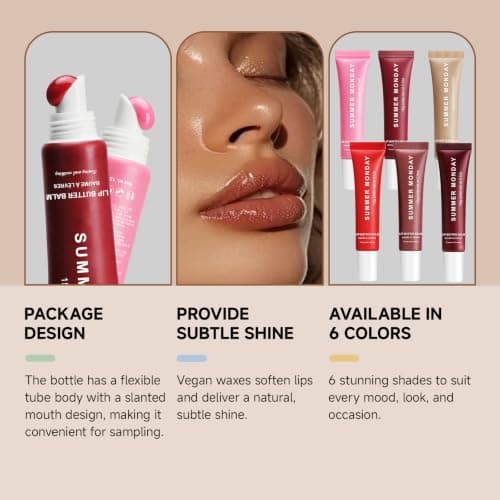 Lip Balm with Non-Sticky Shine, Ultra-Hydration, Lightweight, Long-lasting Soothing Lip Care 6 PCS Summer Lip Butter Balm, Lip Gloss for Instant Moisture B0GR8XC9ZM