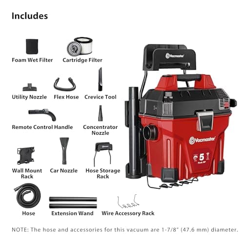 Vacmaster 5-Gallon* 5 Peak HP† Remote Control Wall Mount Wet/Dry Vac – VWMB508 1101
