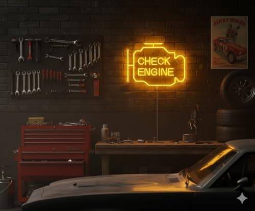 Check Engine Light Neon Sign for Man Cave Decor, LED Garage Wall Art, Funny Gifts for Dad & Car Guys, Man Cave Auto Repair Shop Mechanics Workshop Sign, USB Powered(15.7x11.8in,Yellow) B0BK972XV2