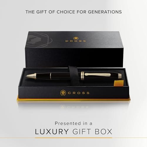 Cross Townsend Refillable Rollerball Pen Presented in a Luxury Gift Box - Medium Point, Black Ink, Black & Gold
