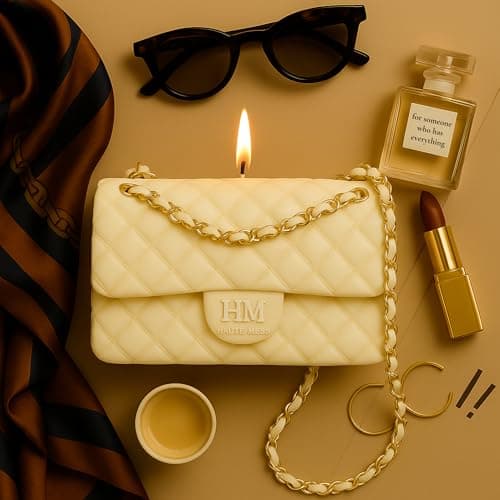 Handbag candle with GiftBox - Stocking Stuffers for Women - Haute Mess - Designer Gifts for Her - Luxury Candles for Women - Secret Sanata - Stocking Stuffers for teenage girls - White elephant gift
