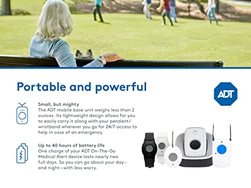 ADT-Monitored 24/7, LTE/GPS Technology, Waterproof Wearable Bracelet, Home & On-the-Go Safety ADT On-The-Go Mobile Medical Alert System for Seniors, Neck Pendant B09JT3ZQWC
