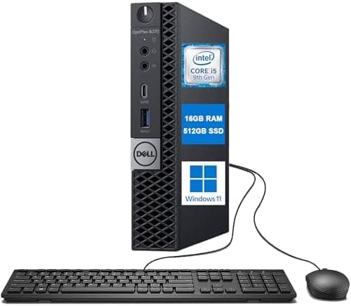 DELL Optiplex 5070 Micro MFF Desktop PC Intel i5-9500T, 16GB DDR4 New 512GB M.2 NVMe SSD, WiFi BT HDMI New KB & Mouse Windows 11 Pro (Renewed)