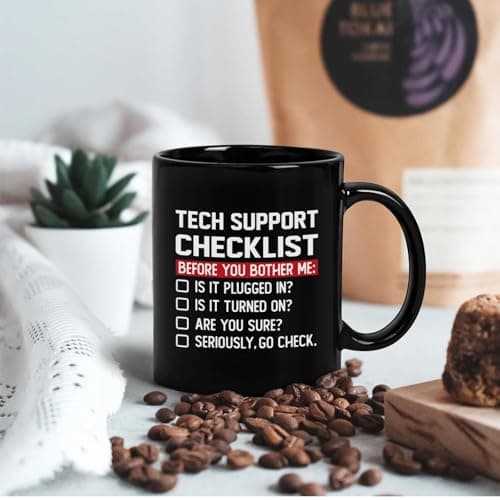 YHRJWN Tech Support Gifts Checklist Mug, Christmas Gifts for IT Tech Guys, Technicians, Programmers, Funny Gift for IT Lovers, Engineers - Computer Geek Novelty Cup Coffee Mug 11 Oz
