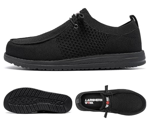 LARNMERN Slip On Steel Toe Shoes Men Lightweight Comfortable Lounging Walking Sneakers Steel Toe Loafers