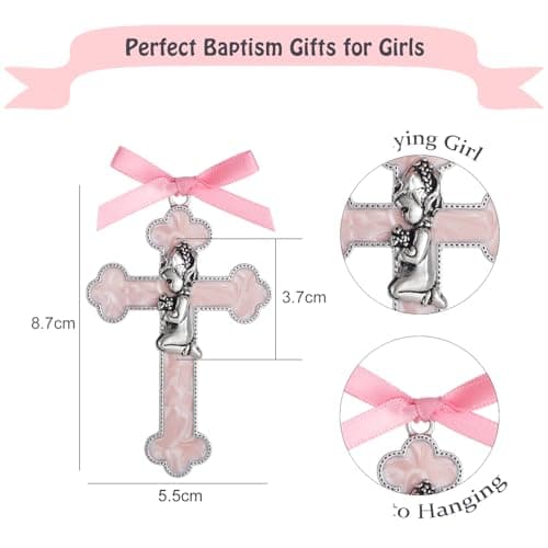 KOMI Pink Enamel Baby Wall Cross Christening Gifts Praying Girl Cross Christening and Dedication Baptismal Gifts from Godparents