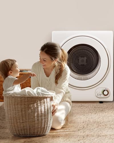 Feelfunn 110V Portable Dryer – 850W Compact Clothes Dryer with 4 Automatic Drying Modes, Stainless Steel Tub, Simple Control Knob for Apartments, Dorms & Small Spaces