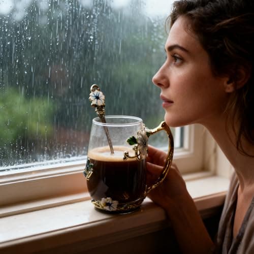 Best Gifts For Women Mom Blue Glass Coffee Tea Mug Unique Birthday Christmas Gift For Women Who Have Everything, Gift For Her Tea Cup with Spoon Sets (Blue-Tal) B0FJ6PFX9X