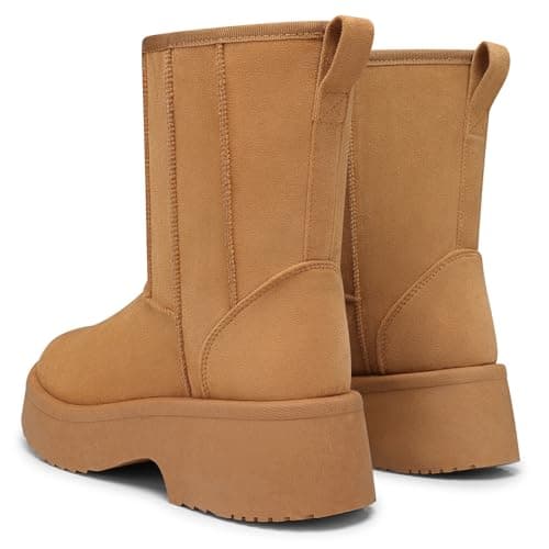 SHIBEVER Women's Snow Boots Winter: Suede Fur Lined Waterproof Anti-Slip Furry Platform Women Ankle Snow Boots