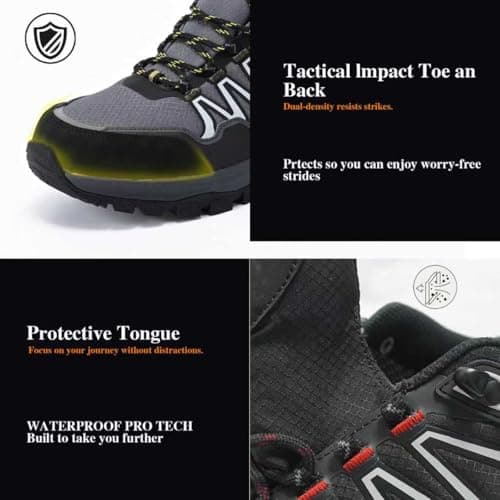 Queday Waterproof Hiking Shoes Mens Lightweight Walking Shoes Daily Hike Trekking Trail Outdoor Camping Climbing