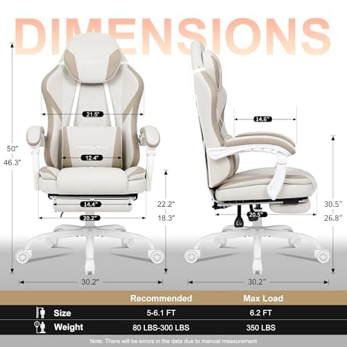 Misolant Gaming Chair, Fabric Gamer Chair with footrest for Adults, High Back Ergonomic Computer Game Chair with Adjustable Headrest and Massage Lumbar Support, 90-155° Recline Free, Beige
