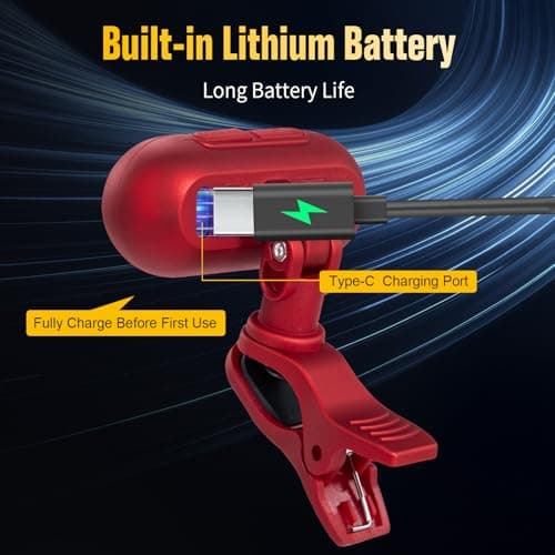 EX Professional Rechargeable Chromatic Clip-On Guitar Tuner — Fast, Ultra-Accurate Clip-On Tuner with Color LCD for Acoustic Guitar, Bass Guitar, Ukulele & Violin, Red