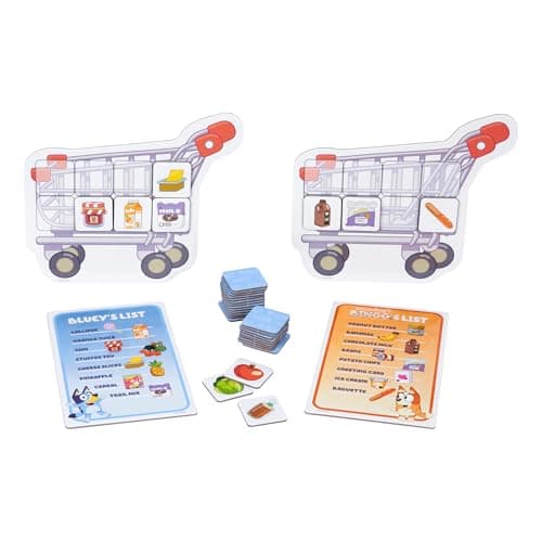 Bluey Shopping List Game, Join Bluey, Bingo, Bandit & Chilli On A Fun Supermarket Adventure, Race to Fill Your Trolley in This Fun Memory and Matching Game, for Ages 3+, 2-4 Players