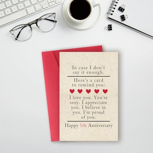 5 Year Anniversary Card Gifts for Him Her,Happy 5th Anniversary Card for Woman Men,Wood Anniversary Cards Gifts for Husband Wife,5th Wedding Anniversary Cards