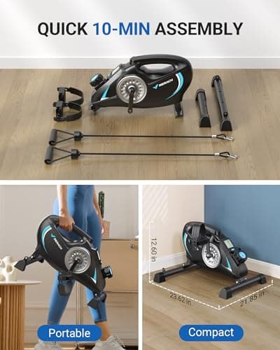 Under Desk Bike Pedal Exerciser, Quiet Magnetic Mini Exercise Bike with MERACH App for Arm, Leg Recovery, Physical Therapy, Smooth Foot Desk Cycle