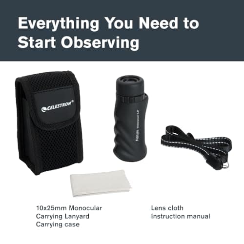 Celestron – Nature 10x25 Monocular – Ideal for Hiking and Wildlife Viewing – Multi-Coated Optics – 25mm Objective Lens – BaK-4 Prism –Twist-Up Eyecup – Waterproof & Fogproof