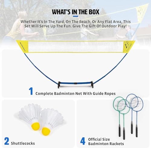 EastPoint Easy Setup Badminton Set - 5 ft Net, 4 Rackets, 2 Shuttlecocks - Quick Setup Net for Backyard Games - Steel Shaft Badminton Rackets for Family Games - Durable Shuttlecocks for Outdoor Sports