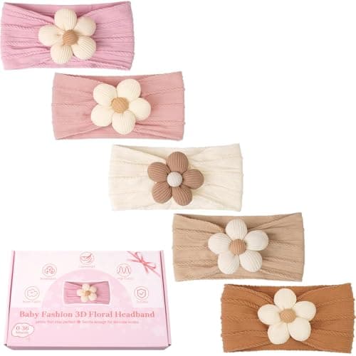 CÉLLOT 5 Pcs Baby Flower Headbands Baby Girls Nylon Headbands Soft Hairbands Hair Accessories for Newborn Infant Toddler Kids