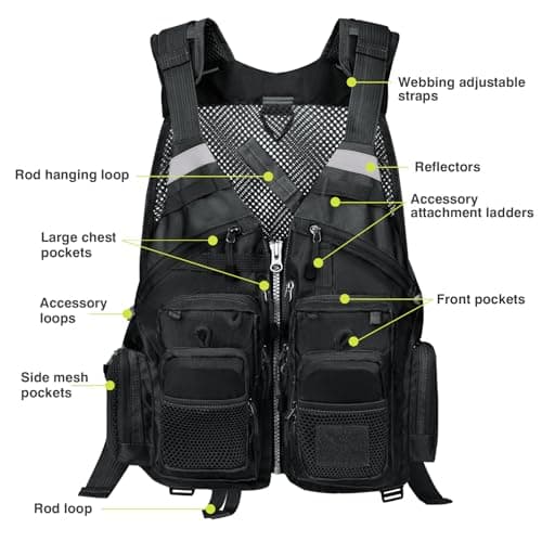 Gonex Fly Fishing Vest for Men Women, Comfortable Adjustable Fishing Vest with Multi-Pockets Reflective Stripes