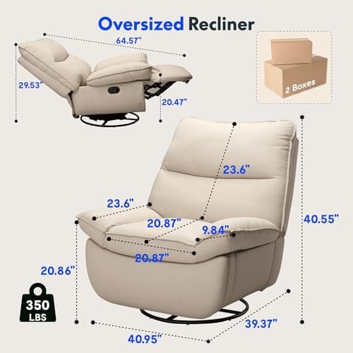FLEXISPOT XRC7 Swivel Rocker Recliner Chair, 360° Swivel Oversized Armless Recliner Gaming Chair, Award-Winning Design with Premium PU Leather Upholstery for Living Room Gaming Room, Beige