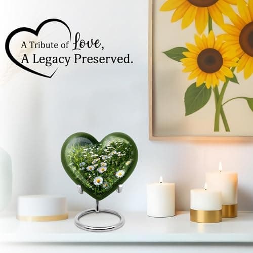 Daisy Small Burial Urns for Human Ashes Adult Male - Keepsake Green Cremation Urn for Mom- Mini White Flower Memorial Funeral Urn for Ashes for Women - 3 Inch Small Urns for Dad B0FJS651WV