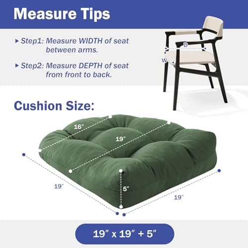 IPYNBAP Outdoor Chair Cushions Set of 2, Patio Chair Cushions with Ties, 19x19+5” Tufted Outdoor Seat Cushions, Waterproof Patio Furniture Cushions, Outdoor Dining Chair Pads, Forest Green