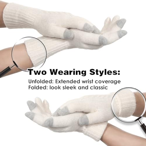 Achiou Women Winter Gloves, Touch Screen Texting Gloves, Elastic Soft Warm Knit Lined, One Size