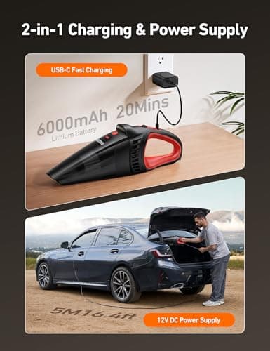 AstroAI Handheld Car Vacuum Cordless with Accessories, Portable Vacuum Cleaner with 12V DC Power, LED Light, Brush, Extended Suction Pipe, Hose, Mini Handheld for Car, Home, Office, and Pet Hair, Red